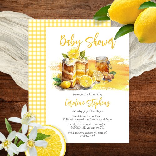 Luscious Lemon Cake Ginger Tea Baby Shower Invitation