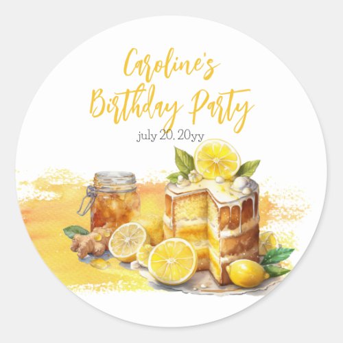 Luscious Lemon Cake Ginger Tea Birthday Party Classic Round Sticker