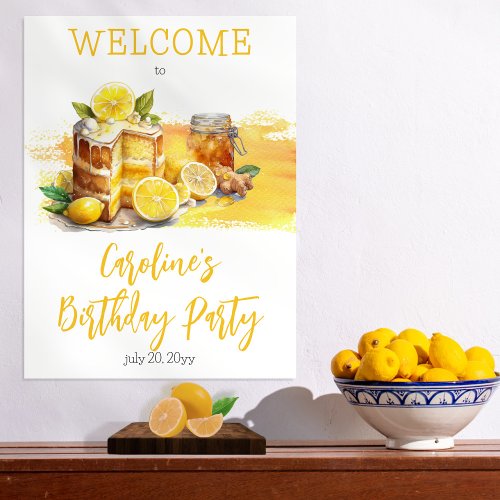 Luscious Lemon Cake Ginger Tea Birthday Party Poster