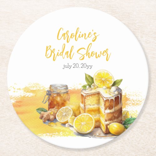 Luscious Lemon Cake Ginger Tea Bridal Shower Round Paper Coaster