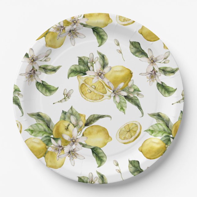 Luscious Lemons and Greenery  Paper Plates (Front)