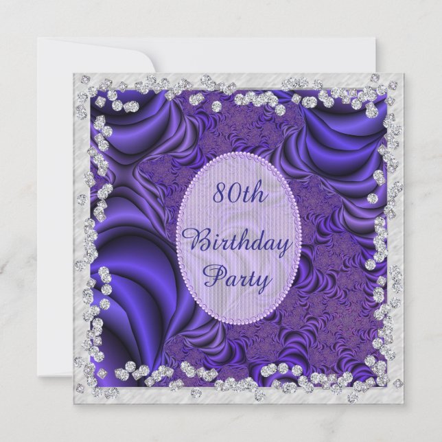 Luscious Lilac & Diamonds 80th Birthday Party Invitation (Front)