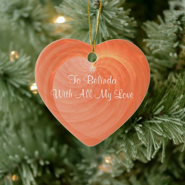 Luscious OrangeHeart Ceramic Keepsake Custom Ceramic Ornament (Tree)
