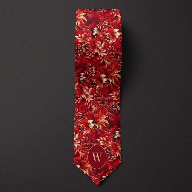 Luscious Red and Cream Floral Neck Tie (Creator Uploaded)