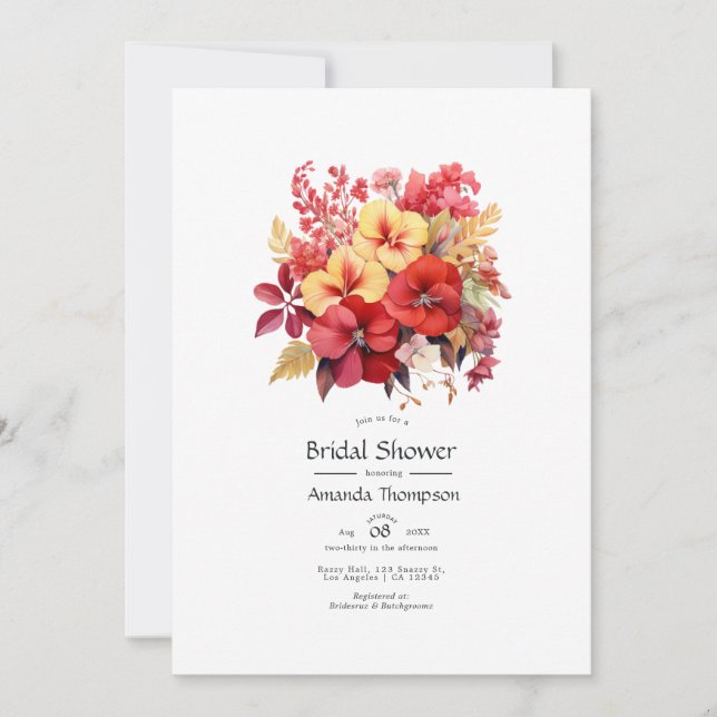 Luscious Red Floral Bridal Shower Invitation (Front)