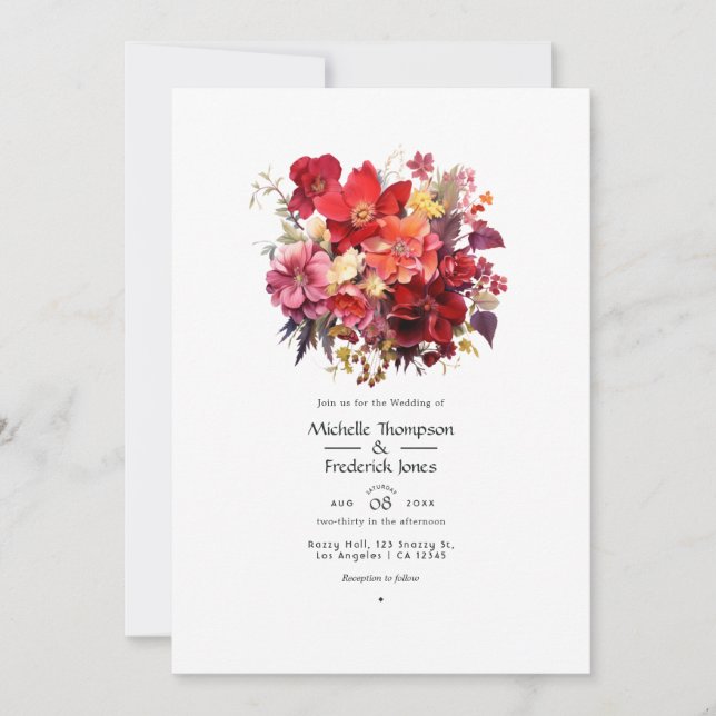 Luscious Red Floral Wedding Invitation (Front)