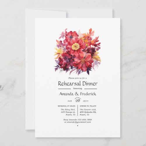 Luscious Red Floral Wedding Rehearsal Dinner Invitation