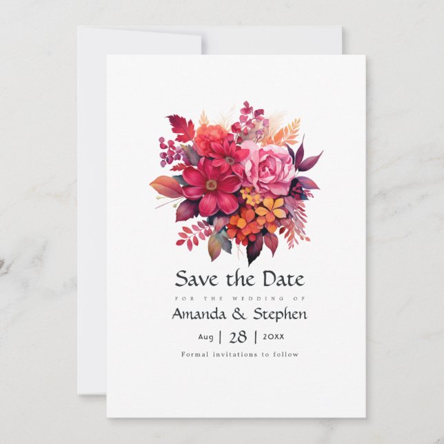 Luscious Red Floral Wedding Save The Date (Front)