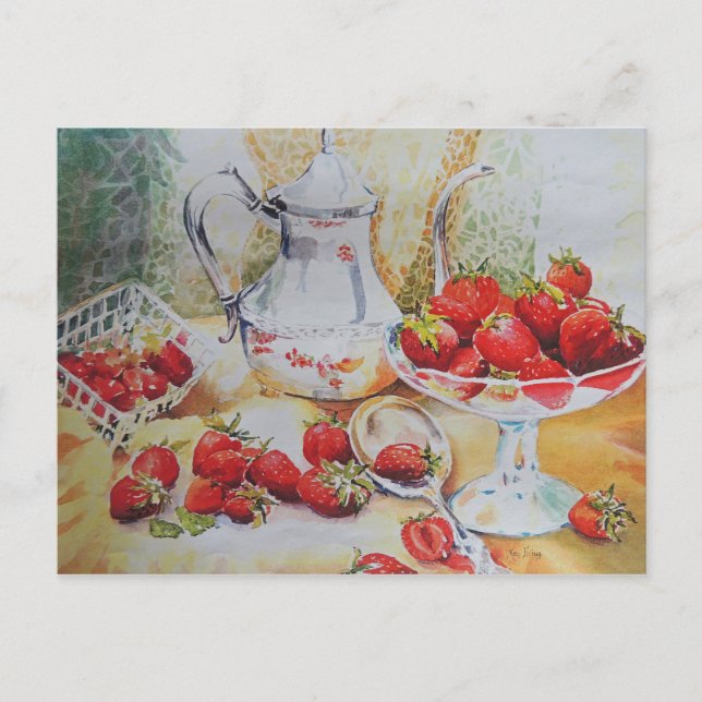 Luscious Strawberries in Watercolor Postcard (Front)