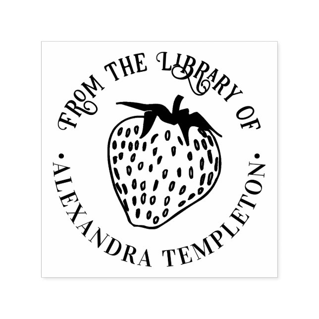 Luscious Strawberry Fruit Round Library Book Name Self-inking Stamp (Design)