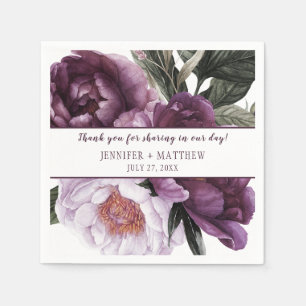 Luscious Vibrant Purple Plum Peonies Reception Paper Napkins