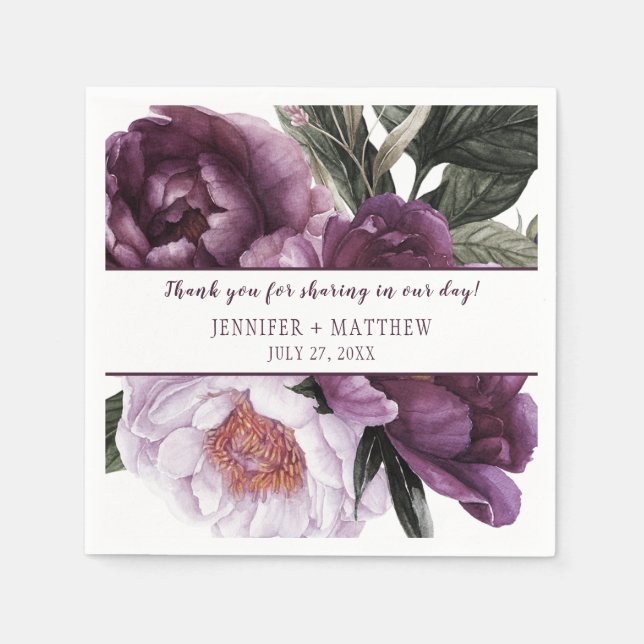 Luscious Vibrant Purple Plum Peonies Reception | Paper Napkins (Front)