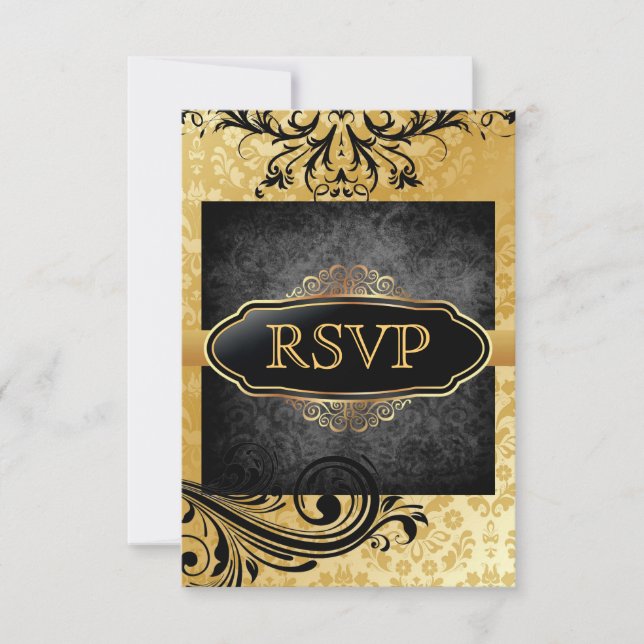 Luscious Vintage Gold Scroll Rsvp Invitations (Front)