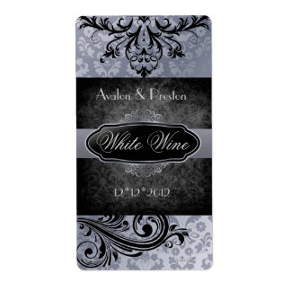 Luscious Vintage Grey Scroll Wedding Wine Label