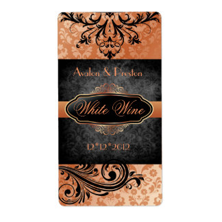 Luscious Vintage Orange Scroll Wedding Wine Label