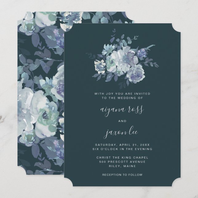 Lush and Moody Peony Bouquet Wedding Invitation (Front/Back)
