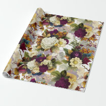 Antique Nostalgic Redouté Flowers and Birds black Wrapping Paper