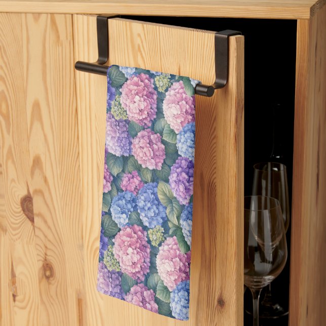 Lush Blooming Hydrangea Gardens Kitchen Towel (Thirds Fold)