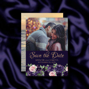 Lush Blossom Dark Purple and Pink Rose 2 Photo Save The Date