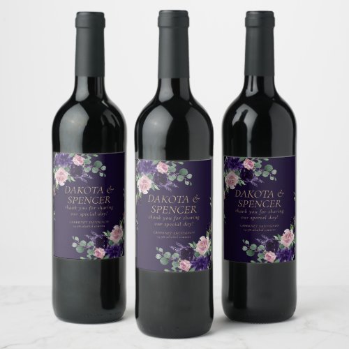 Lush Blossom  Dark Purple and Pink Rose Favor Wine Label