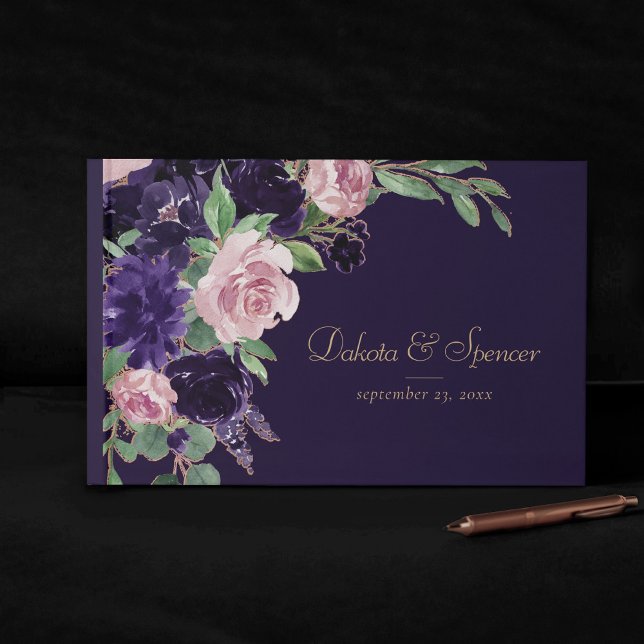 Lush Blossom | Dark Purple and Pink Rose Floral Guest Book (Creator Uploaded)