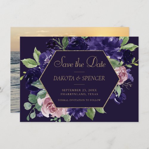 Lush Blossom  Dark Purple and Pink Rose Floral Save The Date