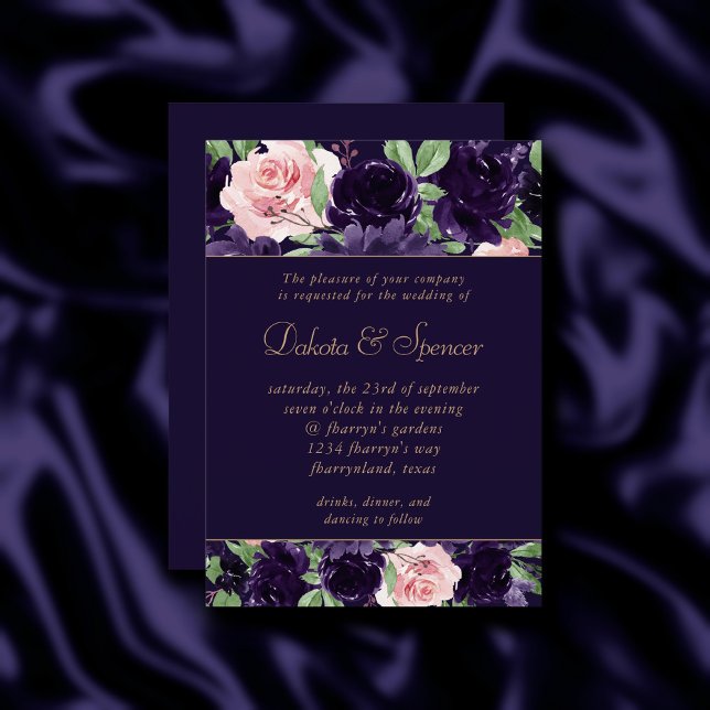 Lush Blossom | Dark Purple and Pink Rose Garland Invitation (Creator Uploaded)