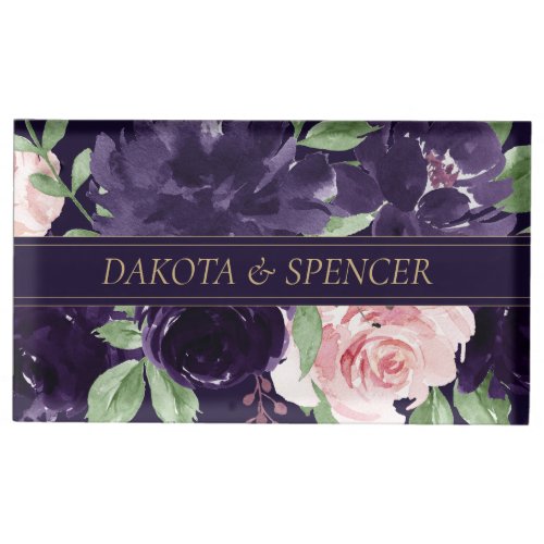 Lush Blossom  Dark Purple and Pink Rose Garland Place Card Holder