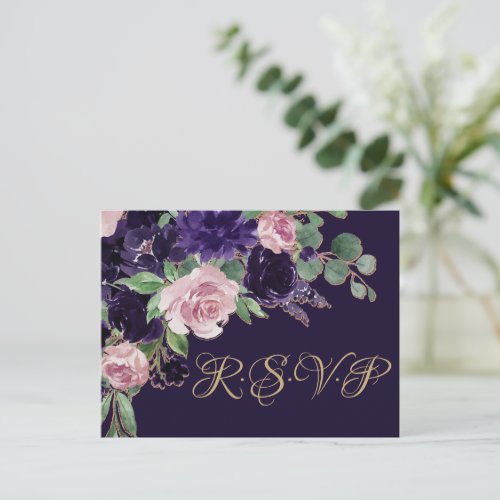Lush Blossom  Purple and Pink Rose Entree RSVP Postcard
