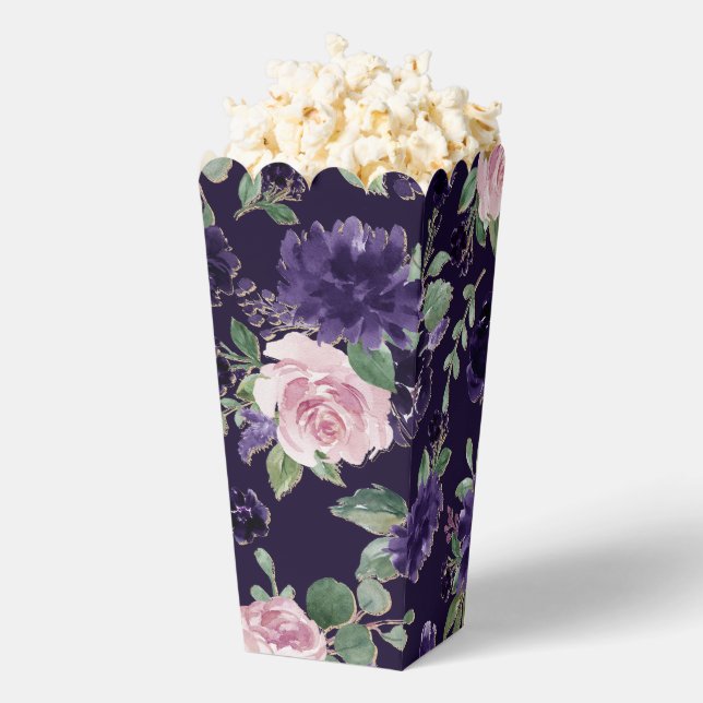 Lush Blossom | Purple and Pink Rose Floral Pattern Favor Boxes (Popped)