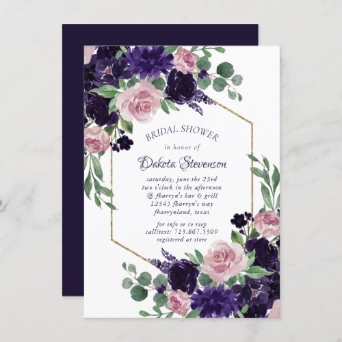 Lush Blossom  Purple and Pink Rose Floral Shower Invitation
