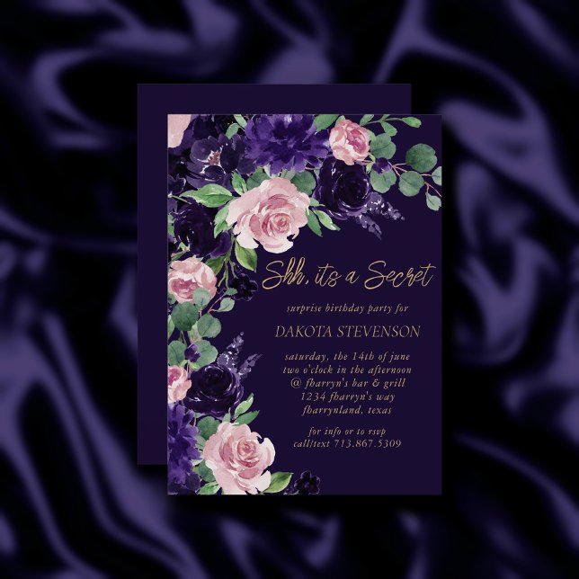Lush Blossom | Purple and Pink Rose Surprise Party Invitation (Creator Uploaded)