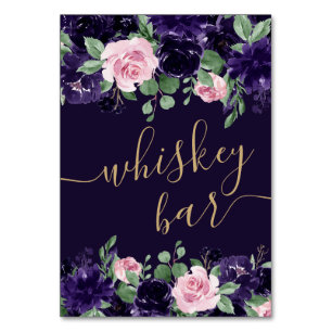 Lush Blossom Purple and Pink Rose Whiskey Bar Table Number