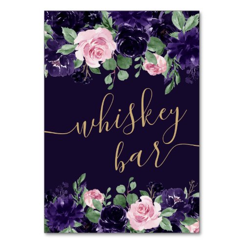 Lush Blossom  Purple and Pink Rose Whiskey Bar Table Number