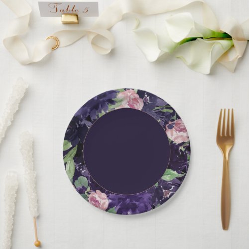 Lush Blossom  Purple and Pink Rose Wreath Floral Paper Plates