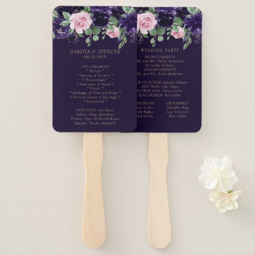 Lush Blossom  Purple and Pink Roses Ceremony Hand Fan