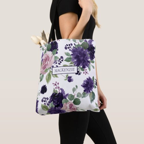 Lush Blossoms  Pink and Purple Floral Bridesmaid Tote Bag