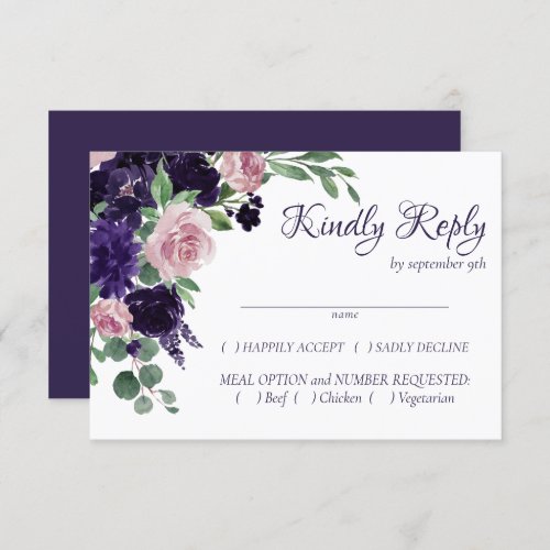 Lush Blossoms  Pink and Purple Floral Entree RSVP Card