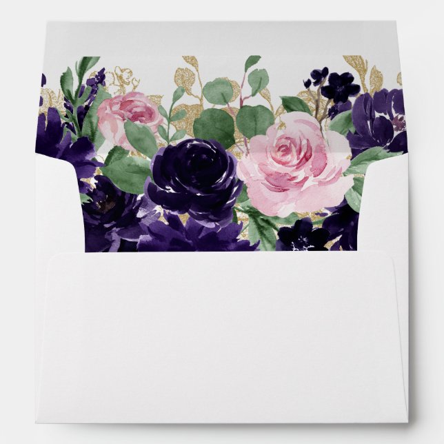 Lush Blossoms | Pink and Purple Return Address Envelope (Back (Bottom))