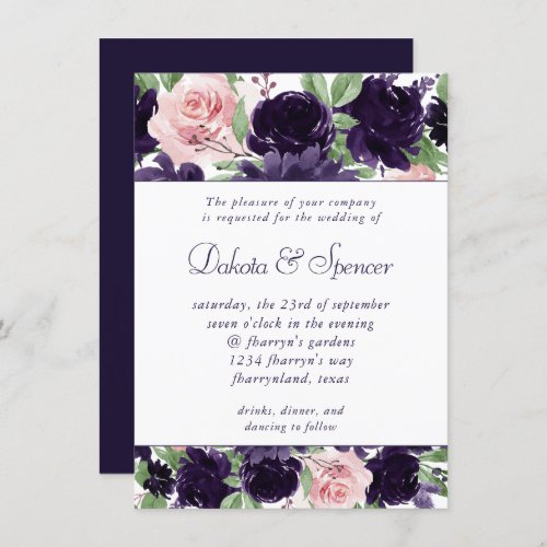 Lush Blossoms  Purple and Pink Bouquet Garland Invitation