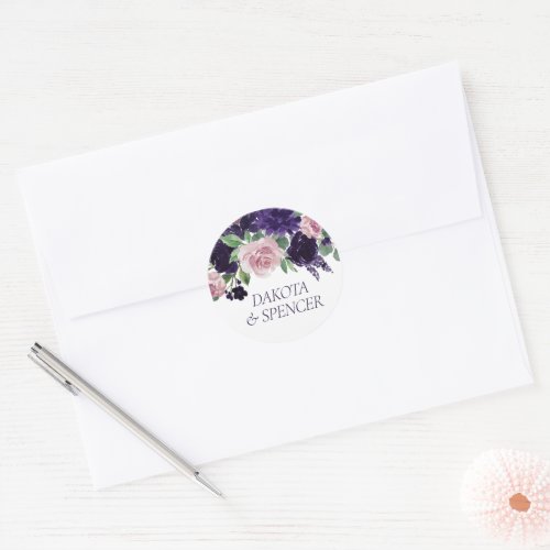 Lush Blossoms  Purple and Pink Floral Bouquet Classic Round Sticker