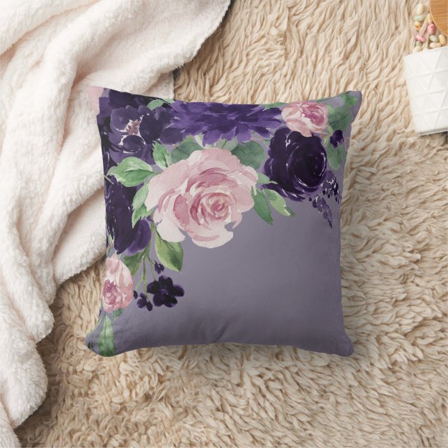 Lush Blossoms | Purple and Pink Floral Bouquet Throw Pillow (Blanket)