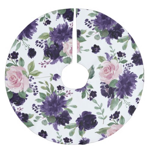 Lush Blossoms  Purple and Pink Floral Pattern Brushed Polyester Tree Skirt