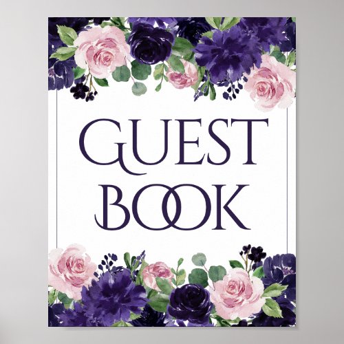 Lush Blossoms  Purple and Pink Guest Book Sign