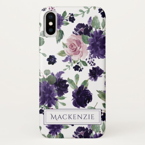 Lush Blossoms  Purple and Pink Pattern Monogram iPhone X Case