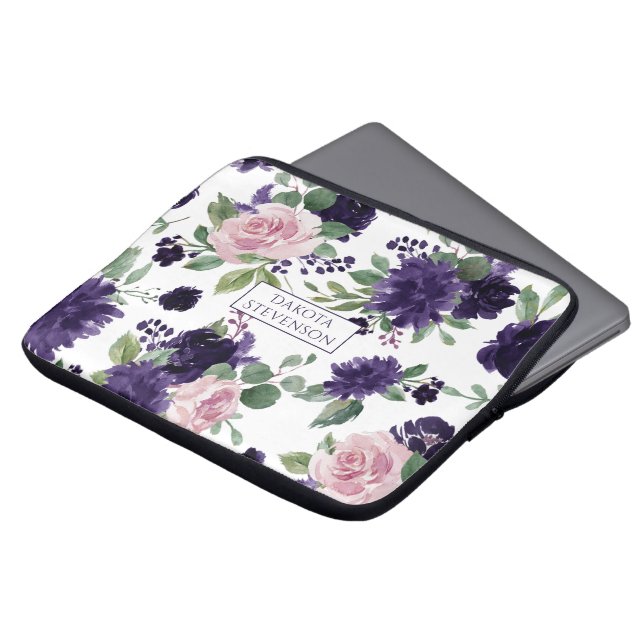 Lush Blossoms | Purple and Pink Pattern Monogram Laptop Sleeve (Front Top)