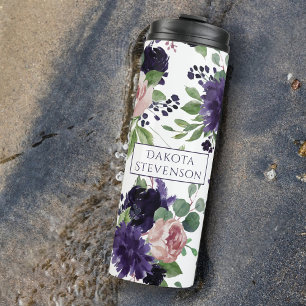 Lush Blossoms Purple and Pink Pattern Monogram Thermal Tumbler
