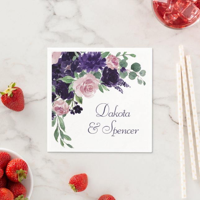 Lush Blossoms | Purple and Pink Rose Bouquet Napkins (Insitu)