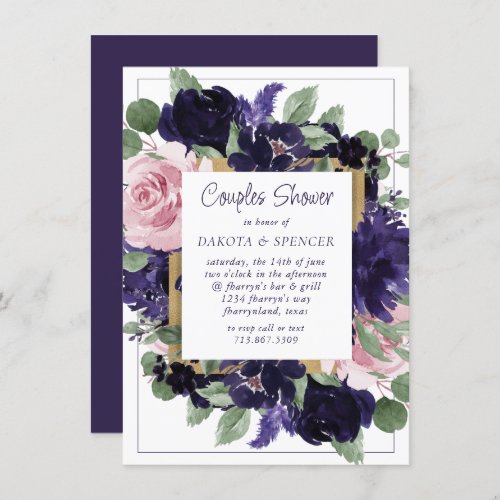 Lush Blossoms  Purple and Pink Rose Couple Shower Invitation