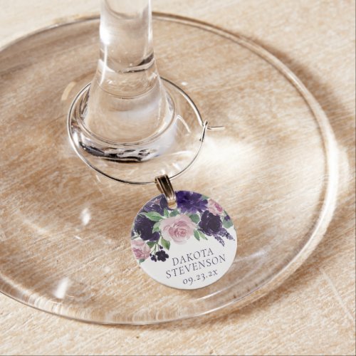 Lush Blossoms  Purple and Pink Rose Floral Custom Wine Charm